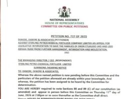 FAMILIES SEEK REPS’ INTERVENTION OVER BREACH OF COURT ORDER BY STERLING PETROCHEMICALS AND FERTILIZERS LIMITED